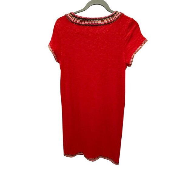 Boden Red Dress With Multicolor Embroidered Neckline & Hem Details size 4 - Picture 5 of 7